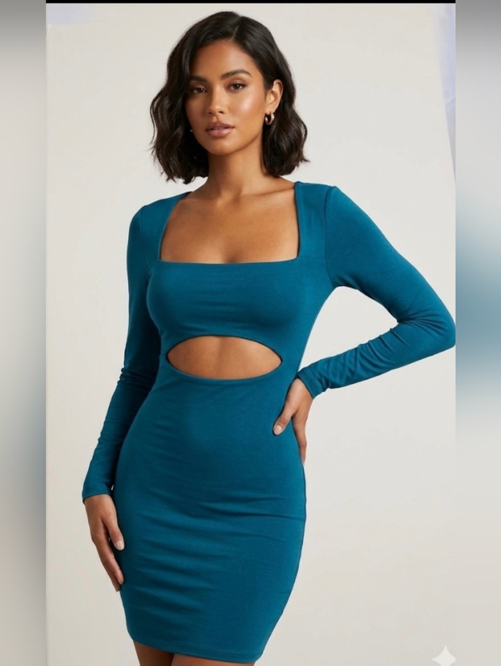 NWT Tresser Teal Long Sleeve Cutout Mini Dress
